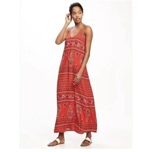 Old Navy Red Floral Maxi Dress Sz Large Sundress Women's